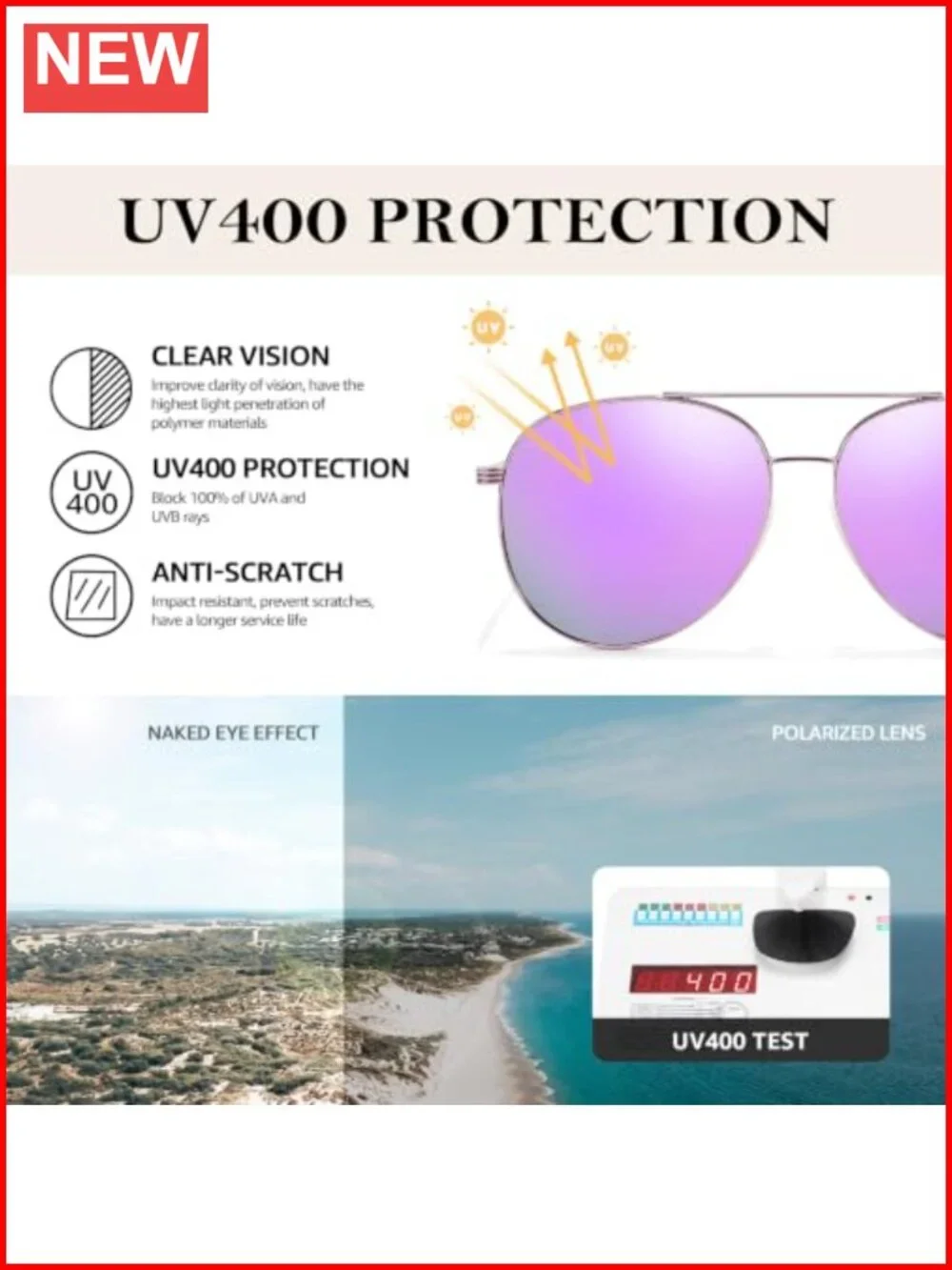 Polarized Tangle Free Aviator Sunglasses UV400 Protection Metal Frame No-Snag